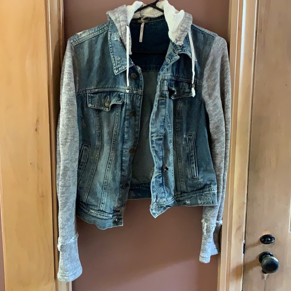 Free People Distressed Denim Knit Hooded Jacket - Picture 4 of 10